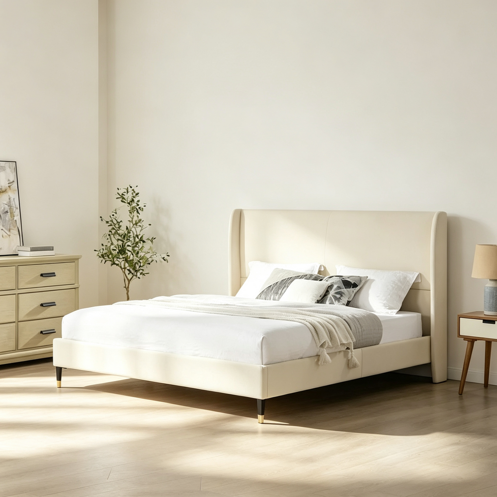 Upholstered Wingback Platform Bed